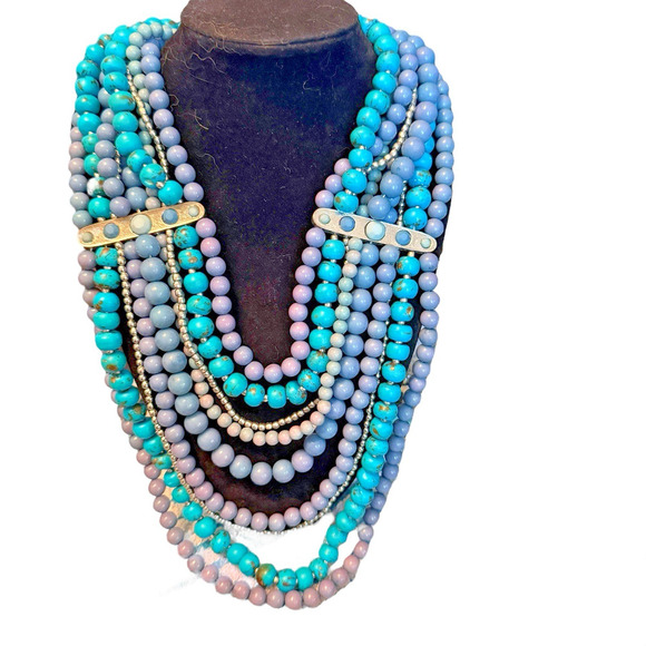 Multistrand Turquoise Purple Gold Statement Necklace Office Western Casual Party - Picture 1 of 6